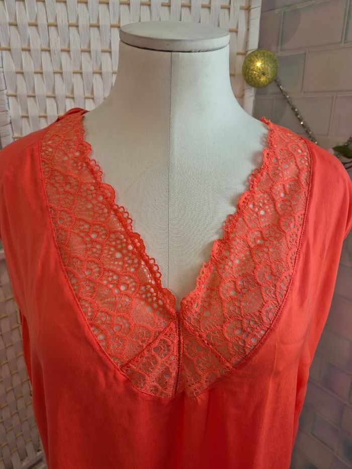 💕Joli Top saumon Darjeeling - Encolure dentelle & liens - femme T42 💕 - photo numéro 10