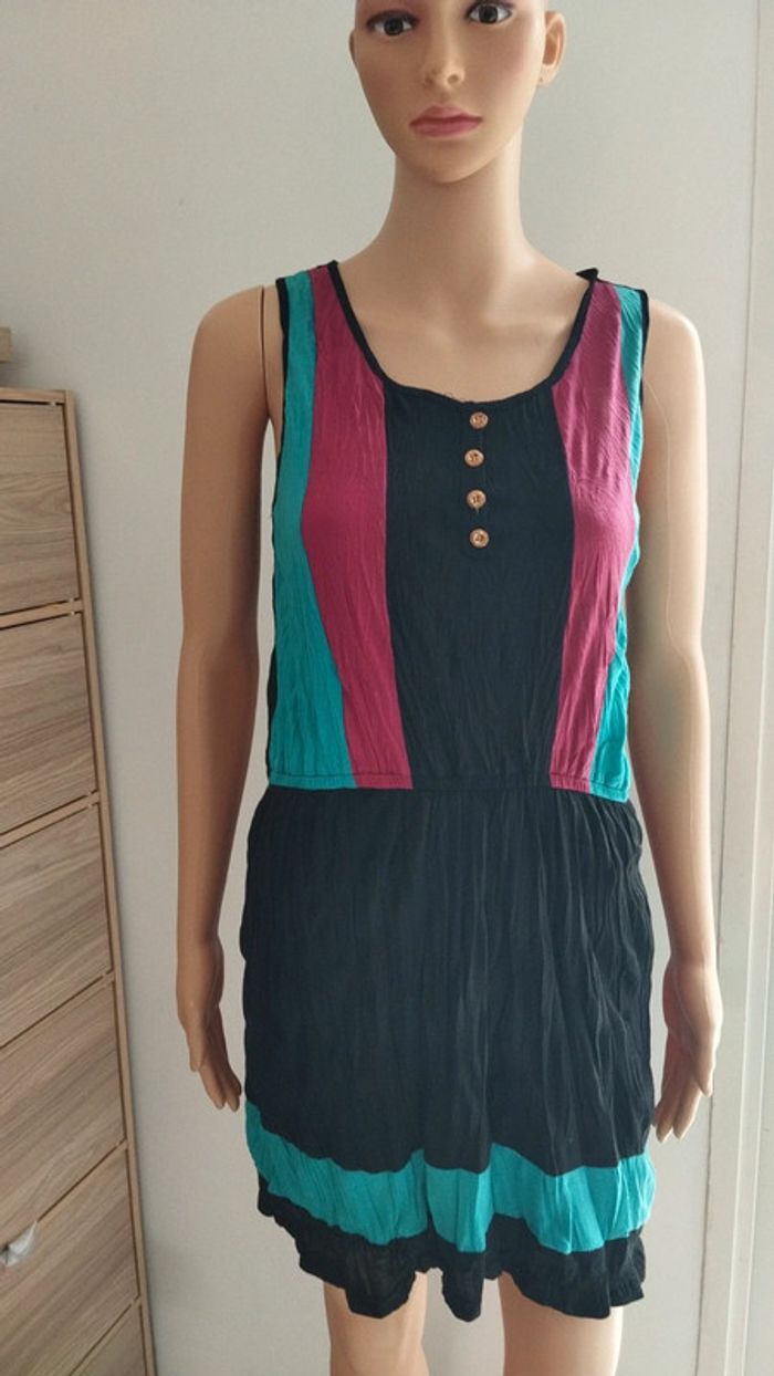 Robe noire taille l/xl bandes rose et verte - photo numéro 4