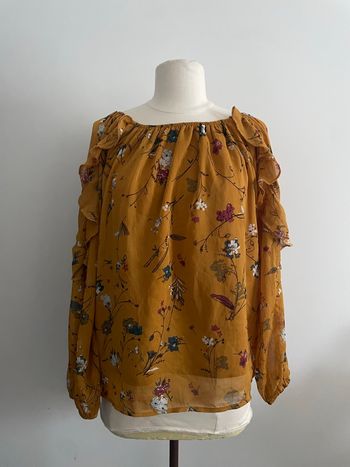 🌸 magnifique Blouse manches longues casual fleurie jaune moutarde taille 40 Gemo🌸