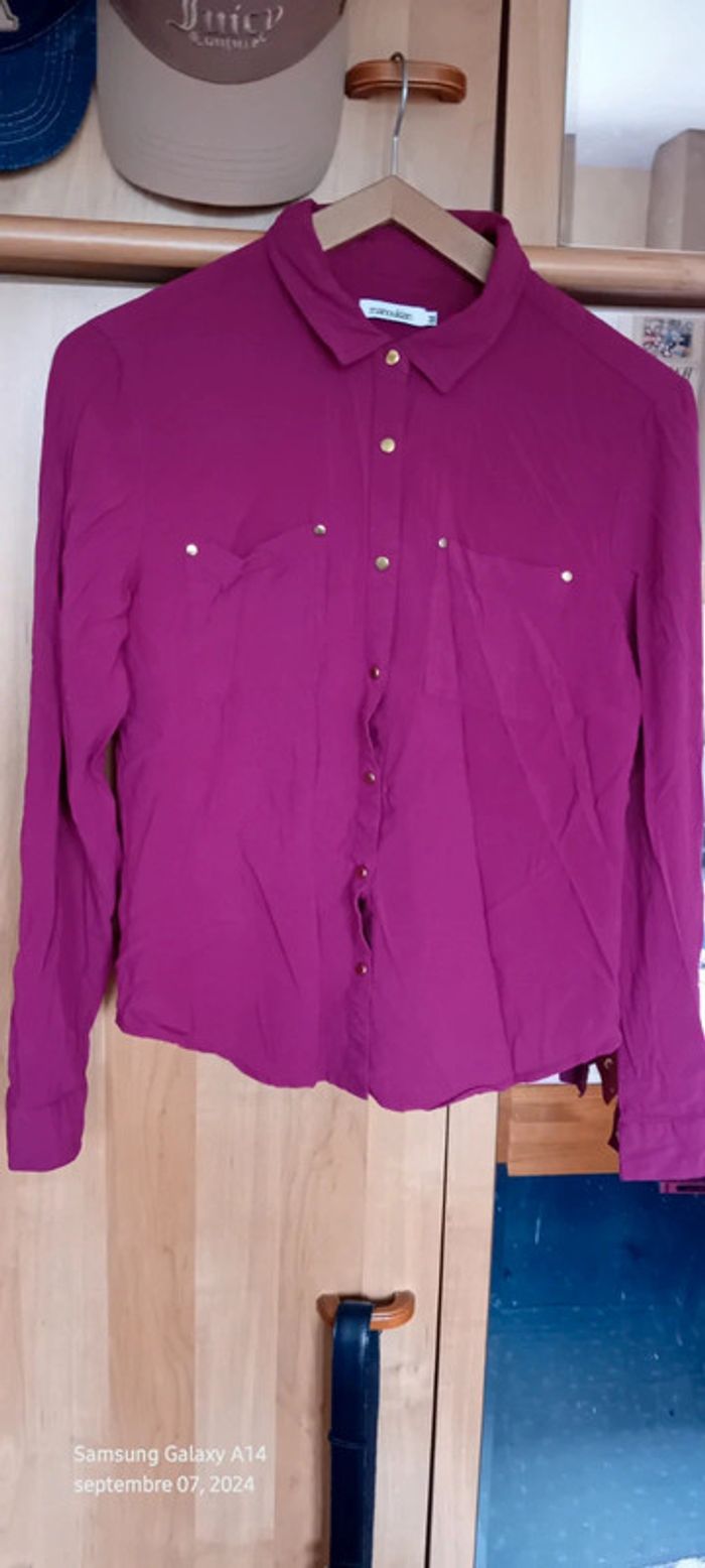 Chemise boutons dorés manches réglables framboise femme M manoukian - photo numéro 7