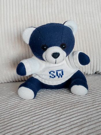Peluche ours bleu marine pull blanc SW vintage / La Redoute