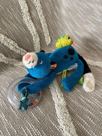 Peluche doudou d’éveil 29cm moulin roty panthère bleu très bon état