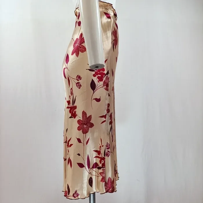 Jupe midi satinée à fleurs bordeaux et violettes – taille 40 – Caroll made in France A976 - photo numéro 3