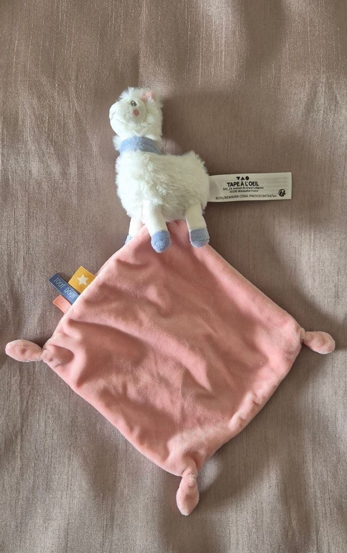 Doudou Lama blanc bleu mouchoir rose TAPE A L’OEIL TAO - photo numéro 2