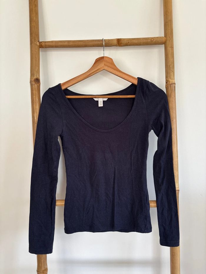 Sous pull t-shirt manches longues bleu marine H&M taille XS
