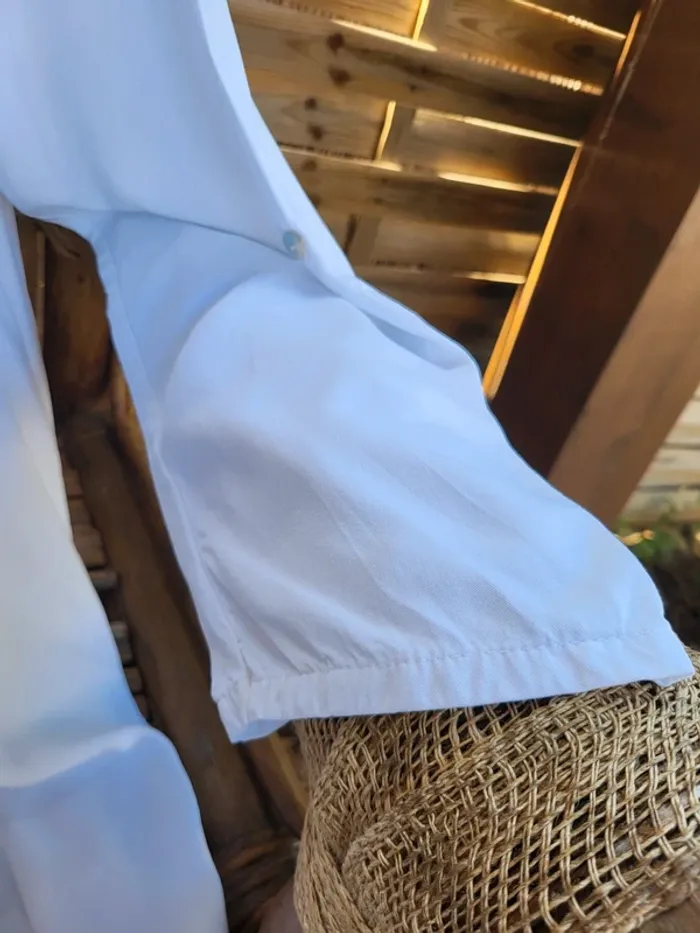 Chemise tunique asymétrique fleuri blanc gris influx taille 46 - photo numéro 6