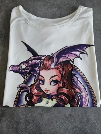 T-shirt à manches courtes femme - Taille XS / 34 (NEUF) - Blanc motif dragon