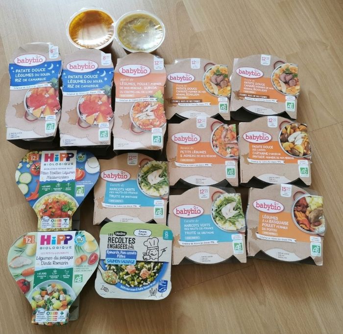 Lot de 21 plats babybio 8mois et + 12 mois + 15 mois repas bébé midi et soir