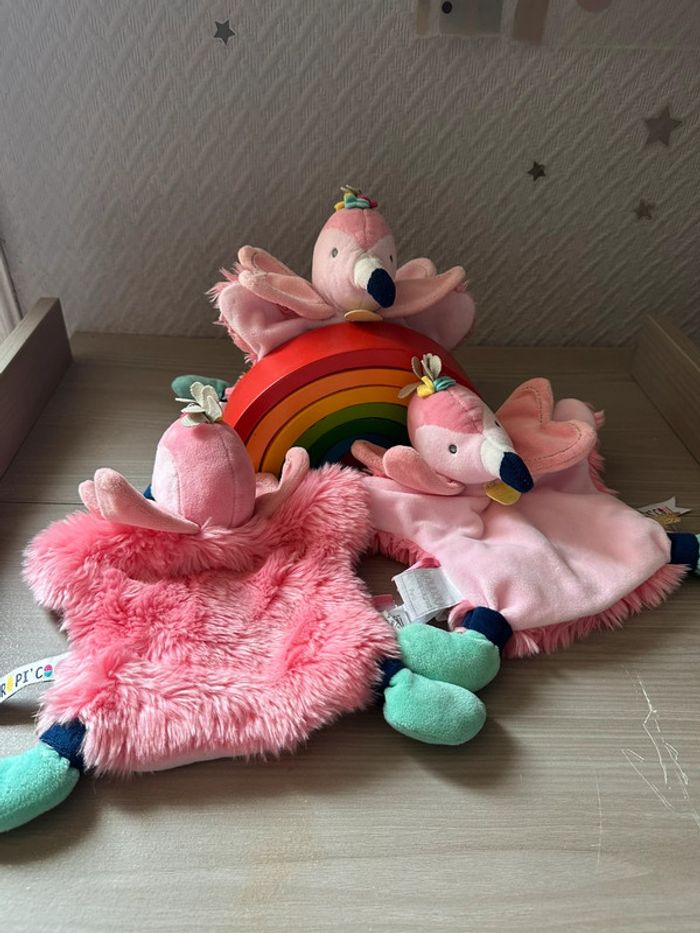 Doudou plat flamant rose Doudou et Compagnie Tropi'cool
