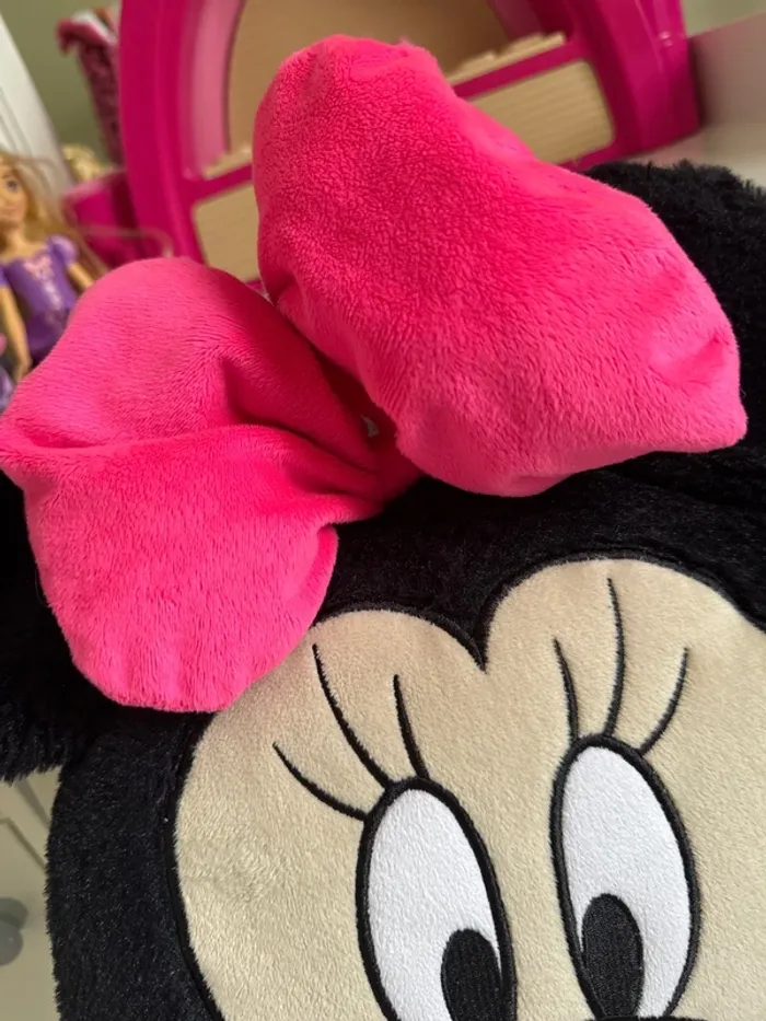 🎀Disney Minnie Mouse coussin plat - tête - très bon état- noir et rose - photo numéro 3