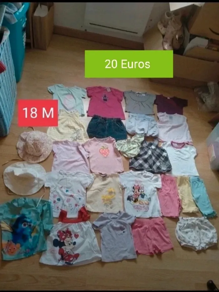 Lot de 24 vêtements fille. et 2 chapeaux. Saison été. Taille 18 mois