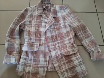 Blazer à carreaux rose et blanc