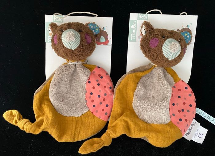 ❤️Lot 2 Doudous plat ours brun les jolis trop beaux Moulin Roty marron