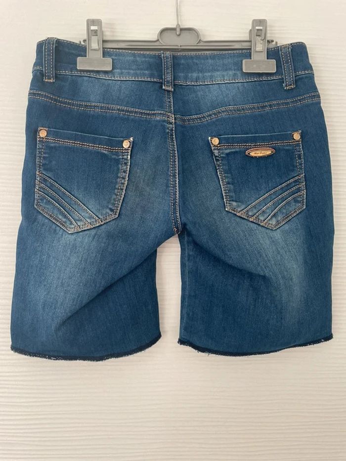 Pantacourt bermuda short long en simili jean bleu foncé avec poches - photo numéro 5