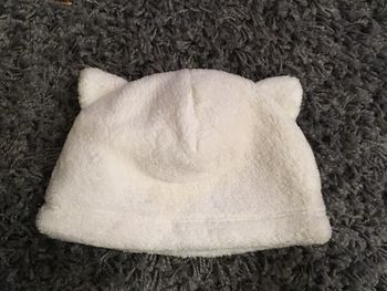 Bonnet bebe mixte fille garçon Mes Petits Cailloux polaire blanc avec oreilles
