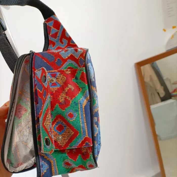 Sac bandoulière ethnique multicolore vintage en tissu épais motifs géométriques bohème S030 - photo numéro 4