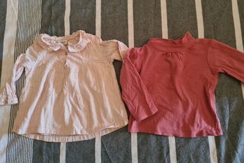 Tunique et pull col roulé. 9 mois. Rose tape à l œil. Fushia vert baudet