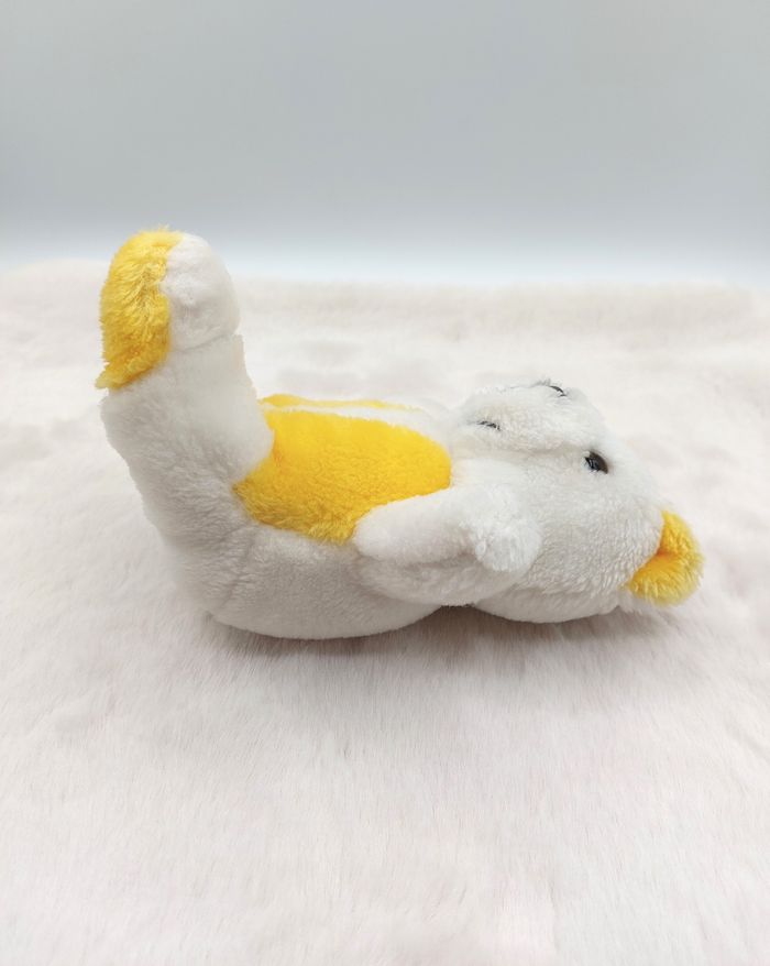 Peluche ancien doudou ours blanc jaune Van de Walle 20 cm nez coeur Vintage - photo numéro 8