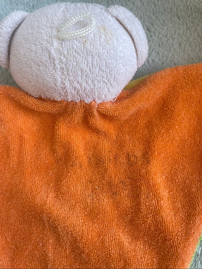 Doudou plat ours blanc orange vert jaune rose Giftoys - photo numéro 3