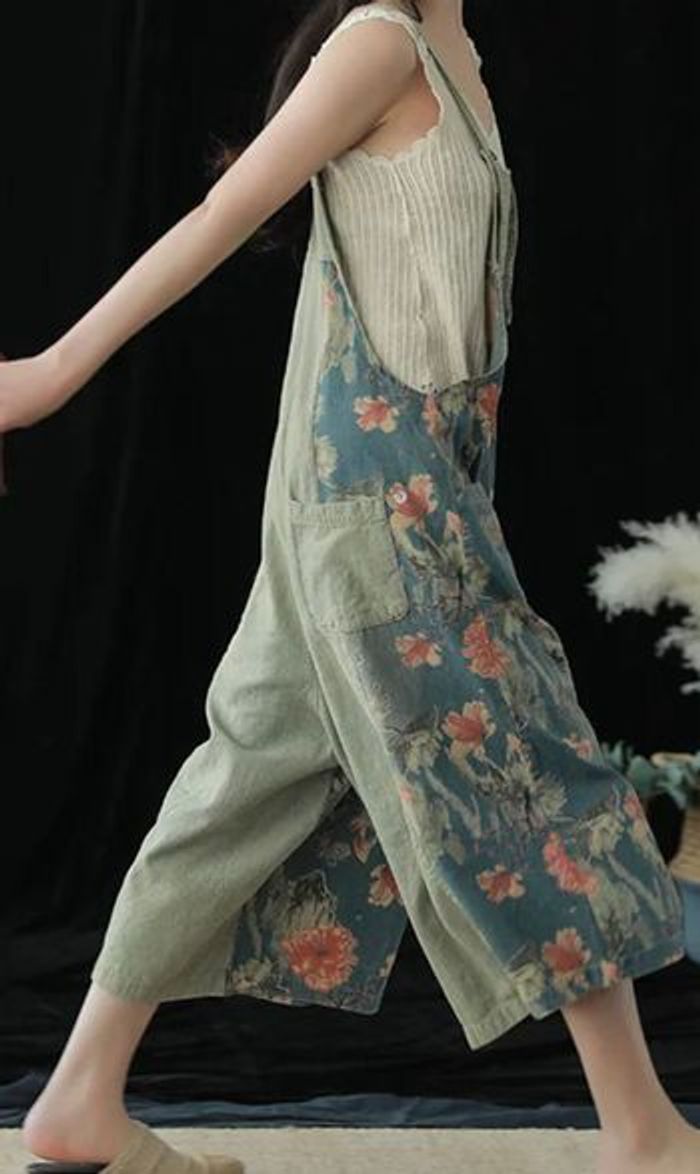 Salopette en jean fleuri / combinaison en denim fleural - photo numéro 7