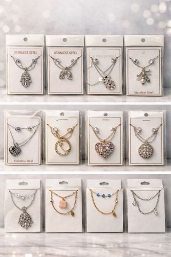 Collier main Fatma acier inoxydable strass