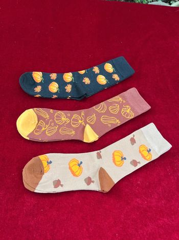 Lot de 3 paires de chaussettes automnales - ambiance citrouilles & forêt enchantée