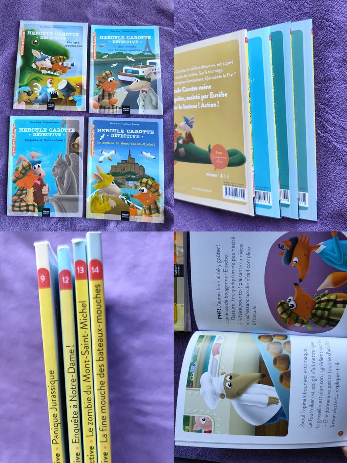 Lot 4 livres premieres lectures 6 ans CP niveau 2 hercule carotte detective