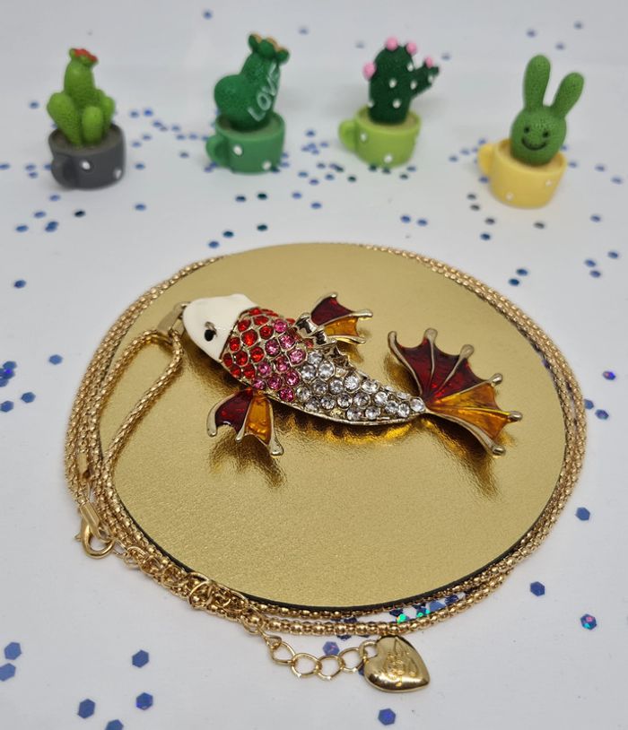 Collier doré carpe koï rouge et orange - photo numéro 2