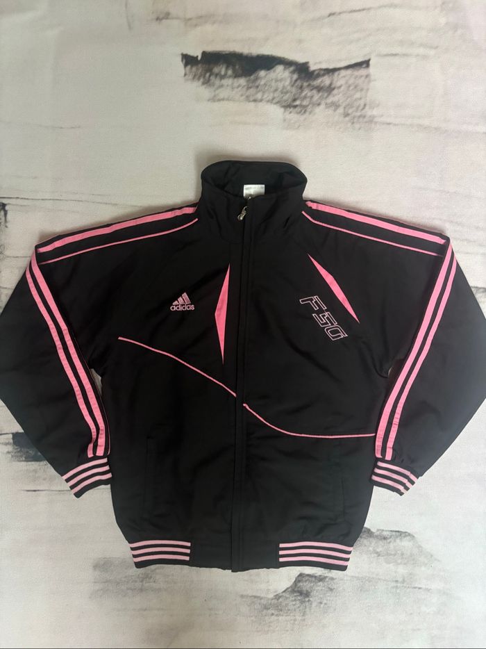 Veste à zip Adidas vintage taille 14 ans noir bandes roses