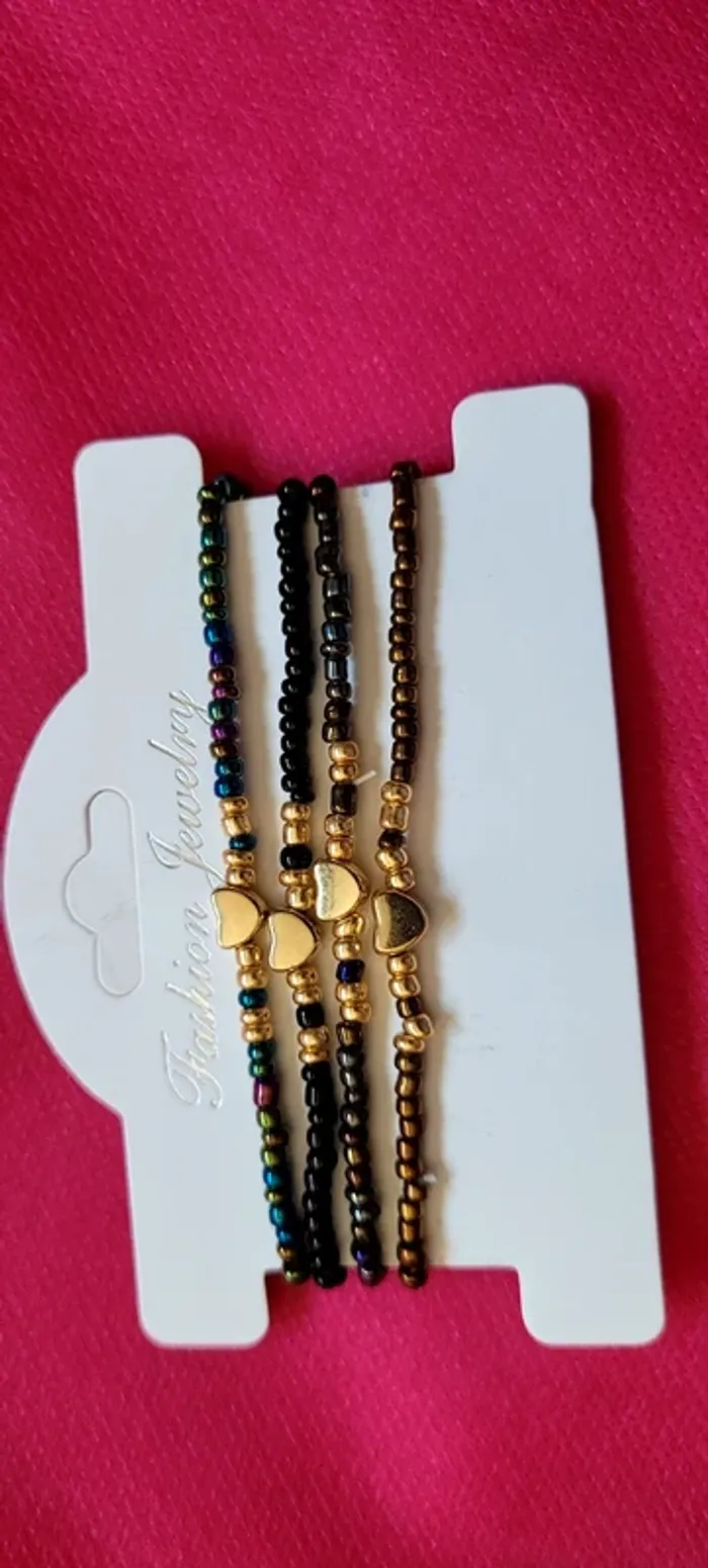 Lot de bracelets cœur doré perles de rocailles multicolore - photo numéro 3