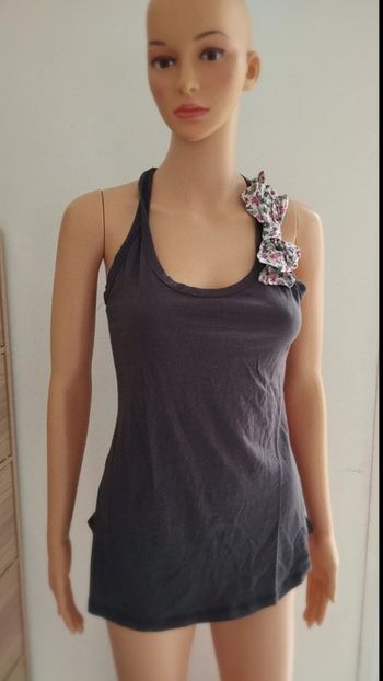 Débardeur gris avec noeud liberty taille s/m femme coton