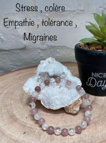 Bracelet aventurine violette et cristal de roche 18 cm , lithothérapie