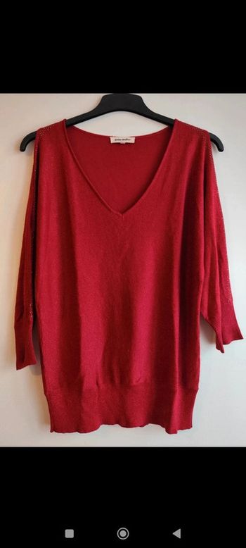 Tunique pull légère rouge à paillettes épaules dénudées taille L Grain de Malice