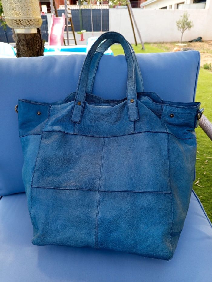 Sac cabas cuir bleu Pièces - photo numéro 3