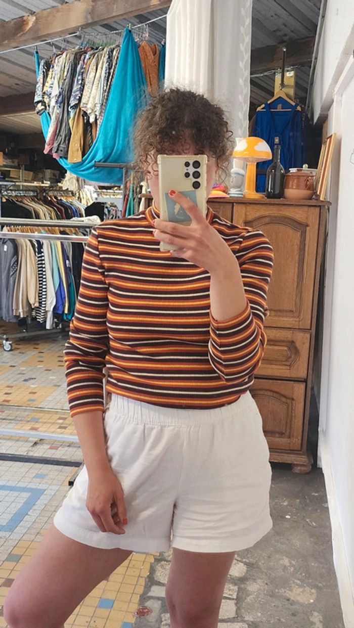 Joli pull chaussette rayé en maille cotolée Etam vintage 90's