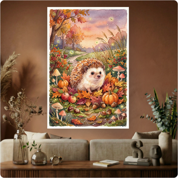 Affiche murale "Hérisson Automne" poster animal forêt déco saison A3 Sans cadre