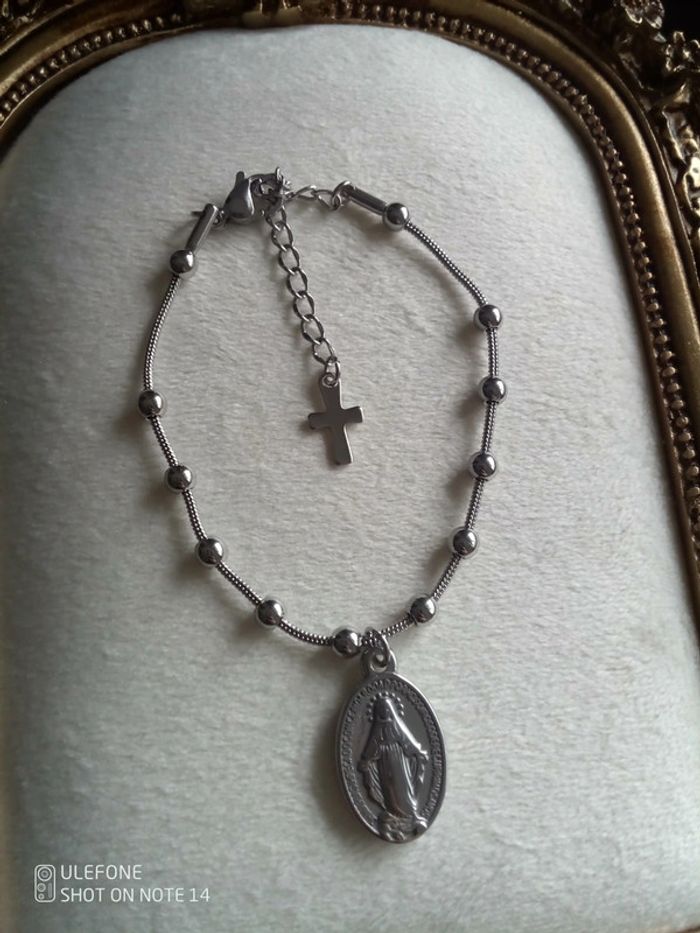 Bracelet Vierge Marie en acier inoxydable argenté - photo numéro 2