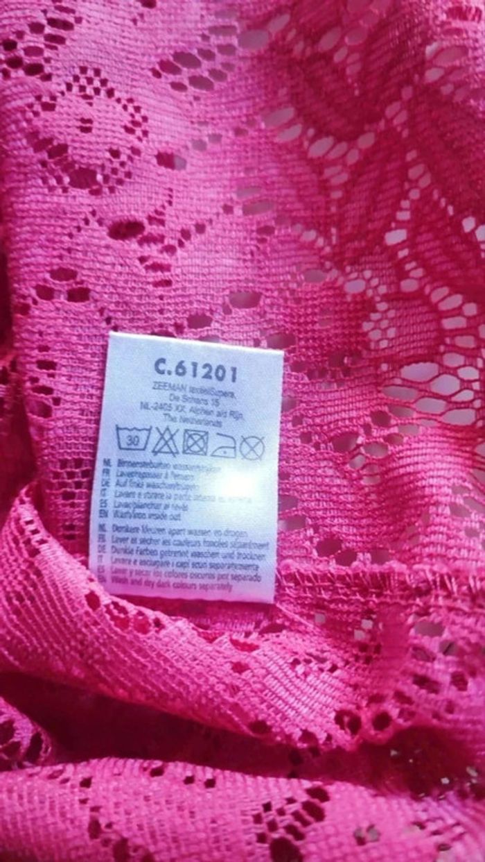💓Tee shirt dentelle sexy femme rose ajourée fleurie neuf t l 40 - photo numéro 7