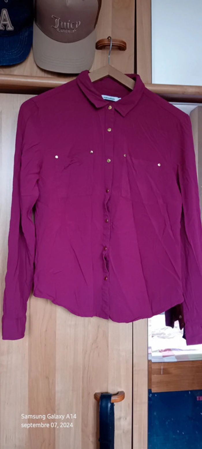 Chemise boutons dorés manches réglables framboise femme M manoukian - photo numéro 8