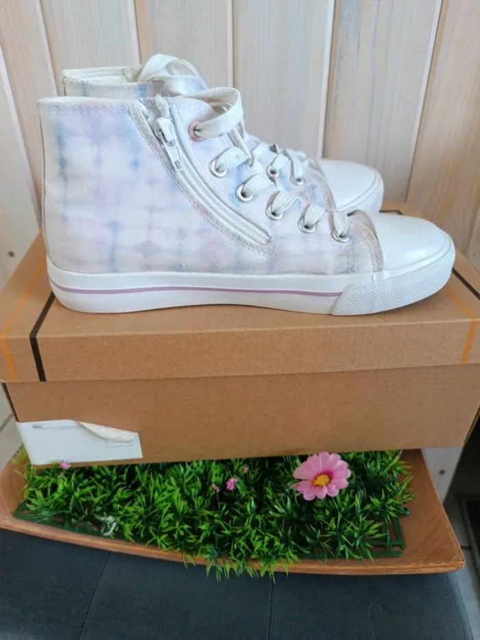 Baskets sneakers hautes en toile aux couleurs pastel - photo numéro 10