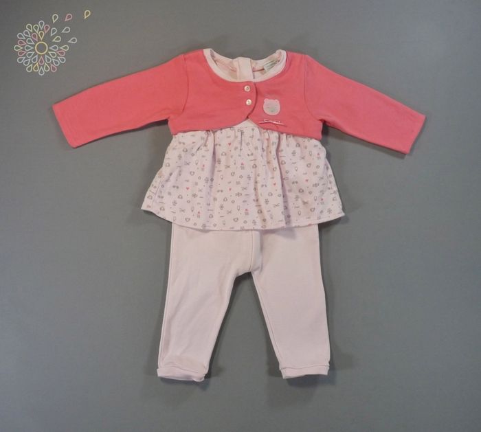 Combinaison longue jersey rose gris ours Absorba 3 mois 60 cm fille