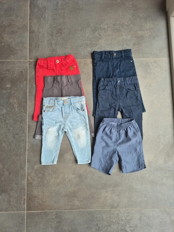 Lot 5 pantalons + 1 short 6 mois garçon