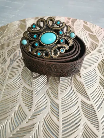 Ceinture de cowboy country doré et bleu turquoise