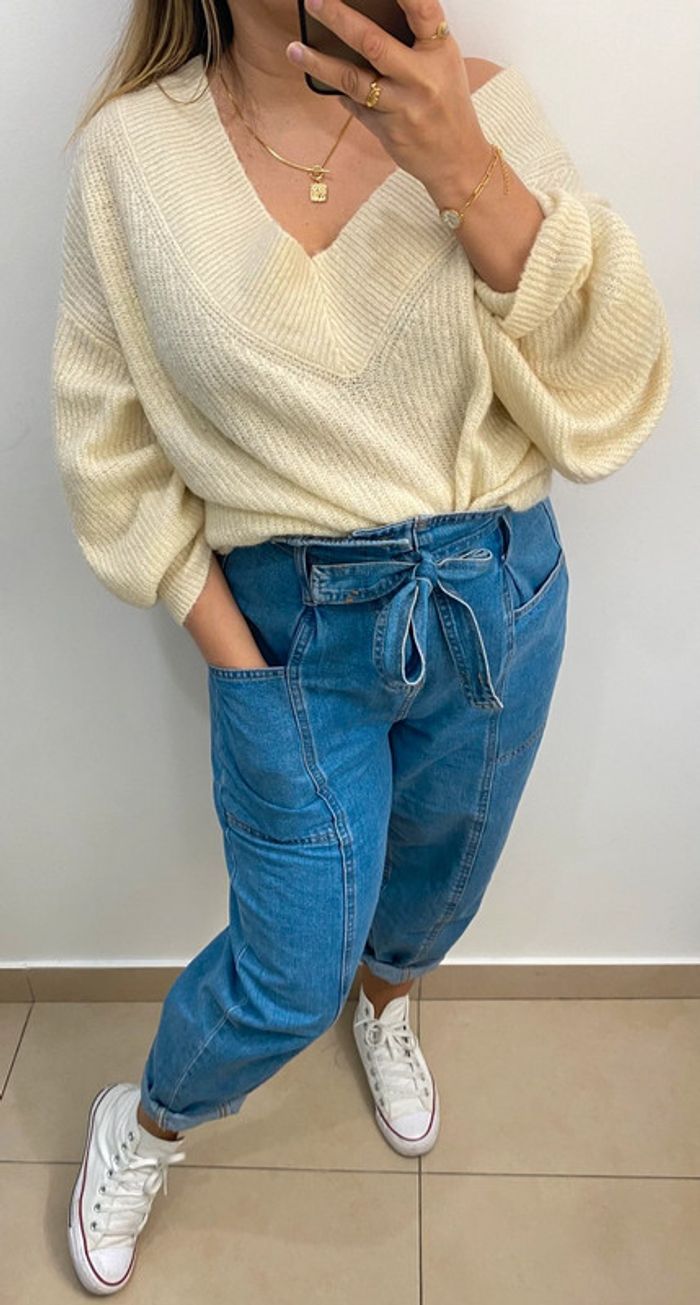 Superbe Pull Ample Crème Col V Taille M Et Plus - photo numéro 4
