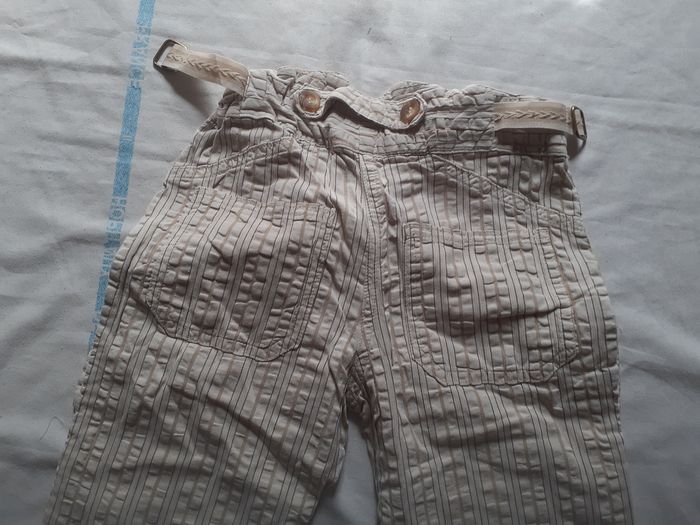 Pantalon beige à carreaux avec 2 grandes poches exterieures motif broderies - photo numéro 6
