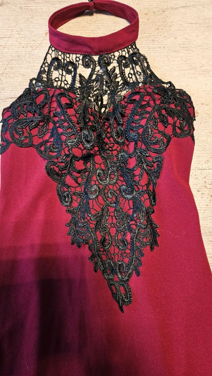 Robe de soirée moulante, bordeau avec dentelle noire, Premium Collection, S - photo numéro 7