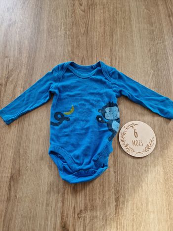 Body manches longues bleu Singe et banane 🐵 - Lupilu - 2/6 Mois (62/68 cm)