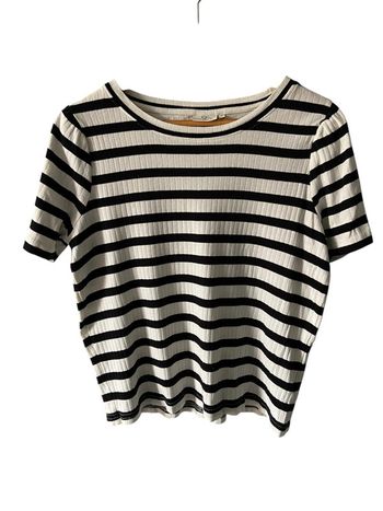 🤍 T-shirt femme à rayures blanc et noir style marinière Taille M 🤍