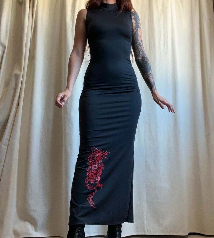 Sublime robe longue moulante 🐉 vintage Goth 90s - Taille S - photo numéro 6