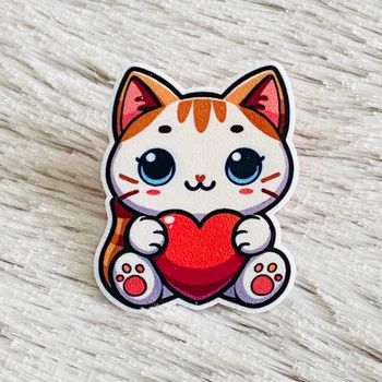 Pins Brut Fait Main Cœur de chat blanc